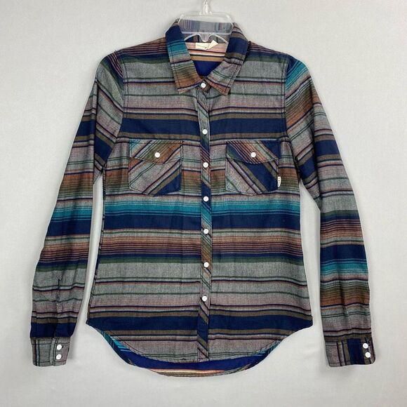 Roxy Button Front Long Sleeve Stripe Shirt Size XS - Picture 1 of 9